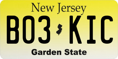 NJ license plate B03KIC