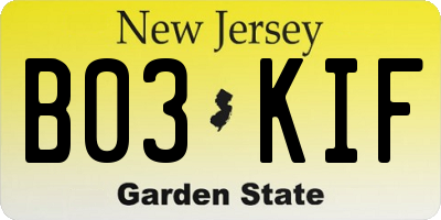 NJ license plate B03KIF