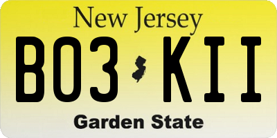 NJ license plate B03KII