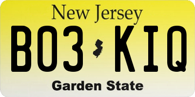 NJ license plate B03KIQ