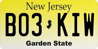 NJ license plate B03KIW