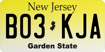 NJ license plate B03KJA
