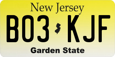 NJ license plate B03KJF