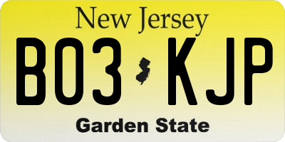 NJ license plate B03KJP