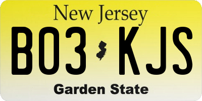 NJ license plate B03KJS