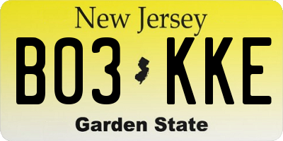 NJ license plate B03KKE