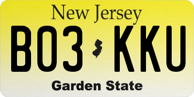 NJ license plate B03KKU