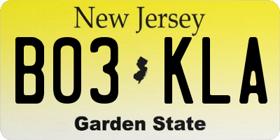 NJ license plate B03KLA