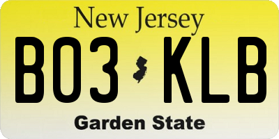 NJ license plate B03KLB