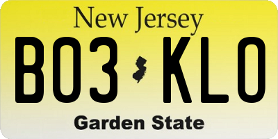 NJ license plate B03KLO