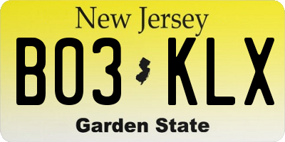 NJ license plate B03KLX