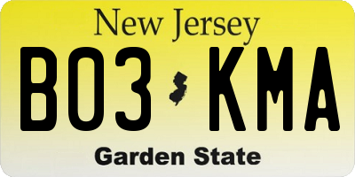NJ license plate B03KMA