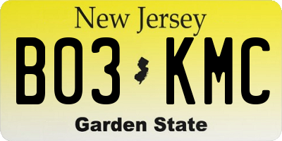 NJ license plate B03KMC