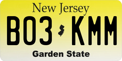 NJ license plate B03KMM