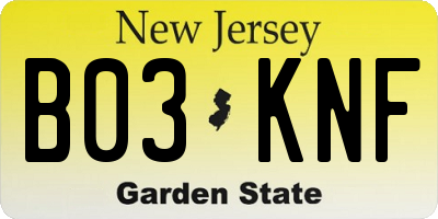 NJ license plate B03KNF