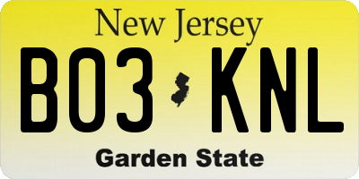 NJ license plate B03KNL