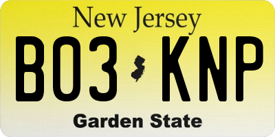 NJ license plate B03KNP