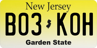 NJ license plate B03KOH