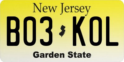 NJ license plate B03KOL