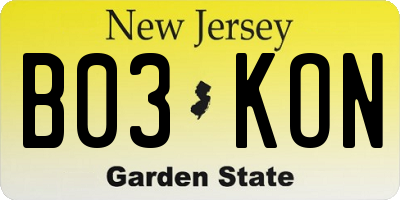 NJ license plate B03KON