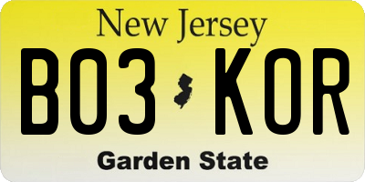 NJ license plate B03KOR