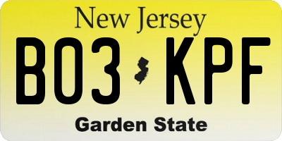 NJ license plate B03KPF