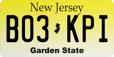 NJ license plate B03KPI