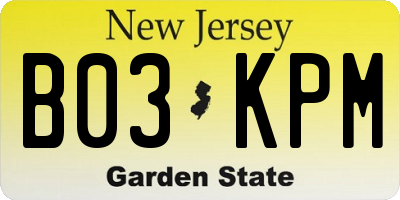 NJ license plate B03KPM