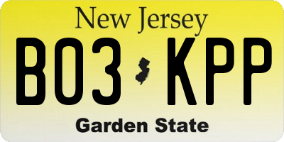 NJ license plate B03KPP