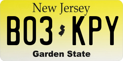 NJ license plate B03KPY