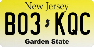 NJ license plate B03KQC