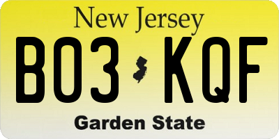 NJ license plate B03KQF