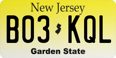 NJ license plate B03KQL