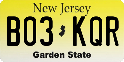NJ license plate B03KQR