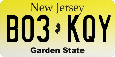 NJ license plate B03KQY