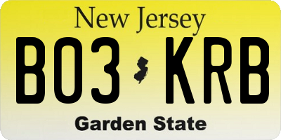 NJ license plate B03KRB