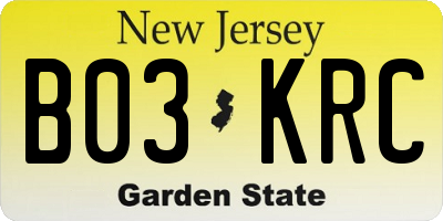 NJ license plate B03KRC