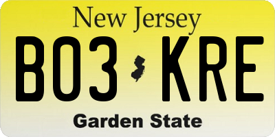 NJ license plate B03KRE
