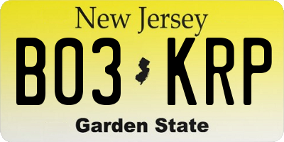 NJ license plate B03KRP