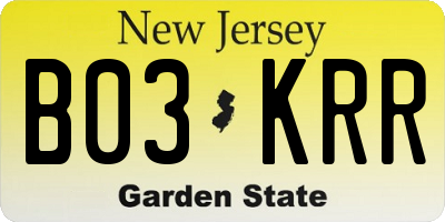 NJ license plate B03KRR