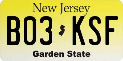 NJ license plate B03KSF