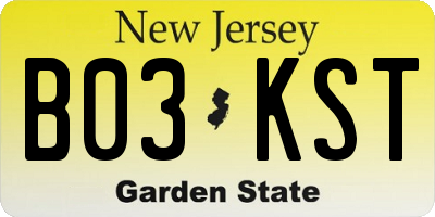 NJ license plate B03KST