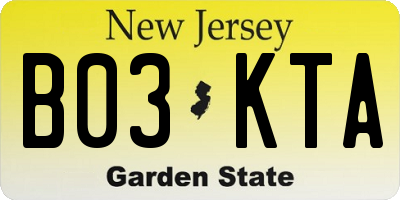 NJ license plate B03KTA