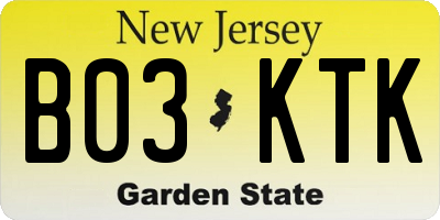 NJ license plate B03KTK