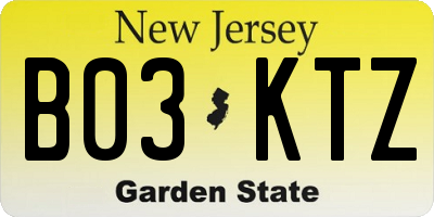 NJ license plate B03KTZ