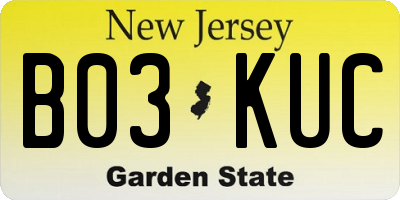 NJ license plate B03KUC