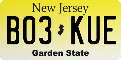 NJ license plate B03KUE