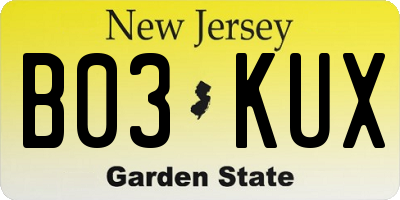NJ license plate B03KUX
