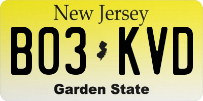 NJ license plate B03KVD