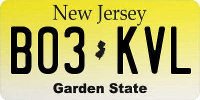 NJ license plate B03KVL